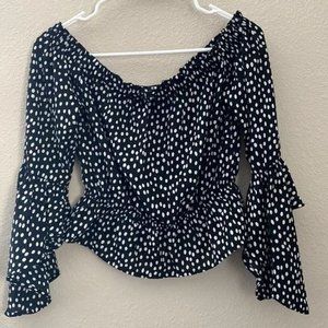 Express Women's Black White Polka Dot Off The Shoulder Cropped Chiffon Top XS